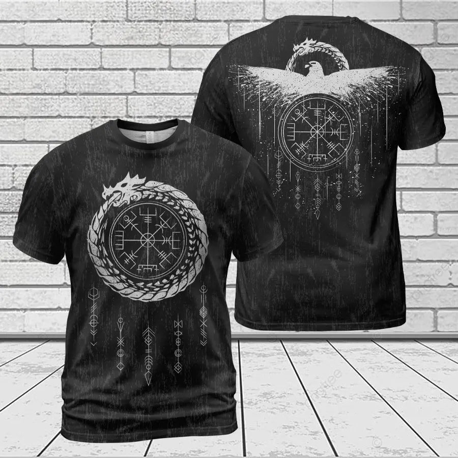 Viking T-Shirts The Jörmungandr Amulet with Symbol Vegvisir