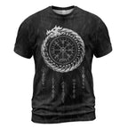 Viking T-Shirts The Jörmungandr Amulet with Symbol Vegvisir