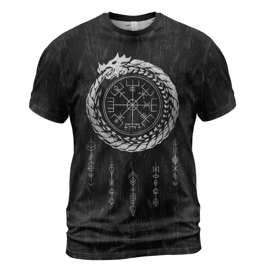 Viking T-Shirts The Jörmungandr Amulet with Symbol Vegvisir