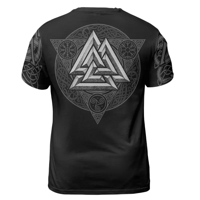 Viking T-Shirts Valhalla Viking Skull Art with Valknut Symbol