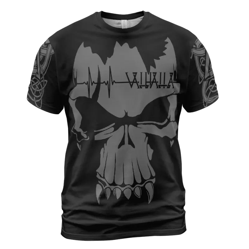 Viking T-Shirts Valhalla Viking Skull Art with Valknut Symbol