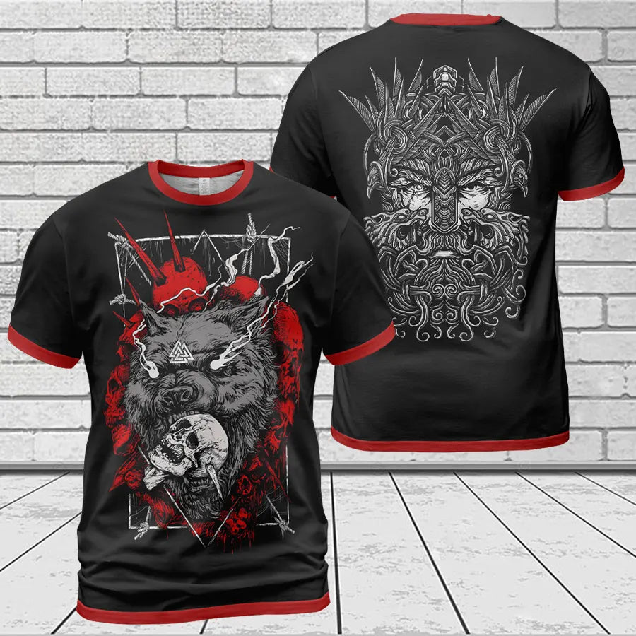 Viking Tee Shirts Norse Wolf Design and Skull Art