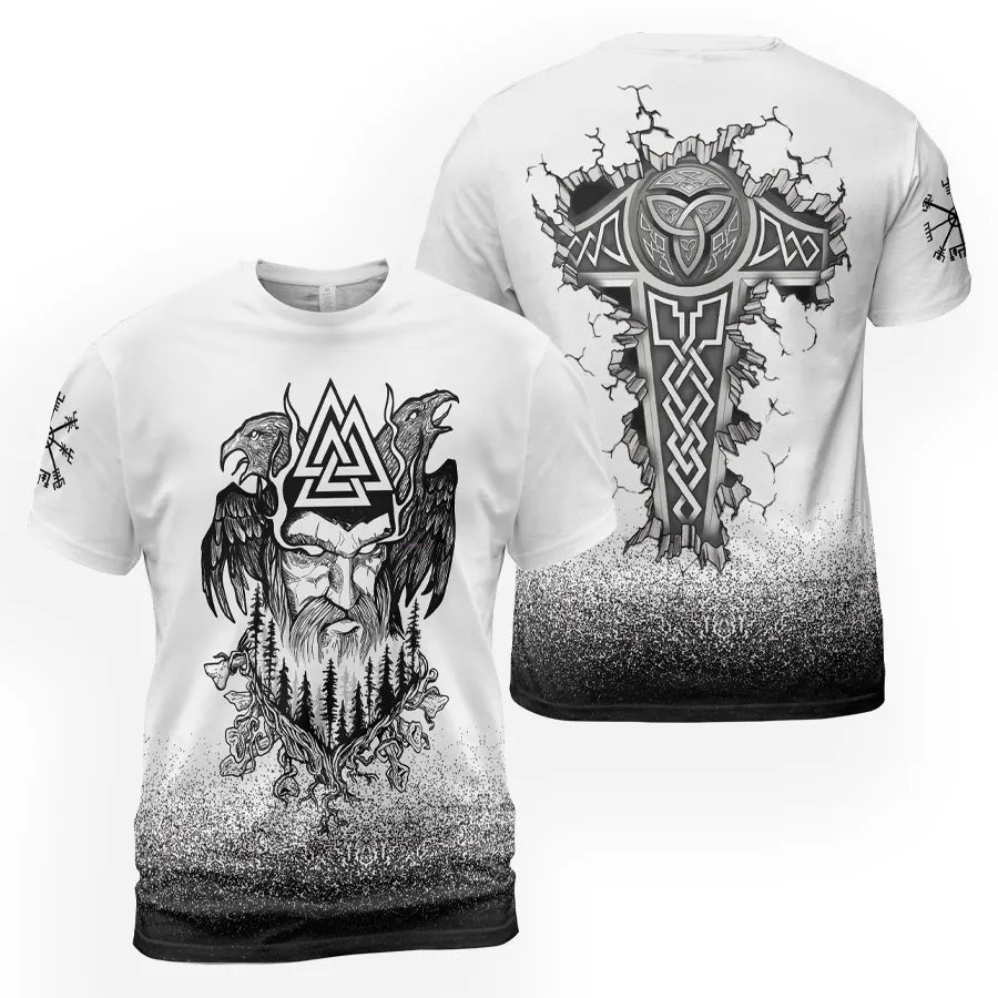 Viking Tees Norse Raven and Odin Valknut Symbol