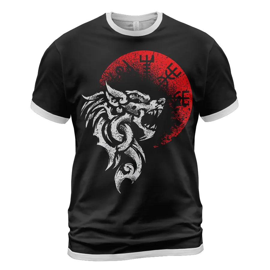 Viking Tees Norse Wolf Art with Symbol Vegvisir