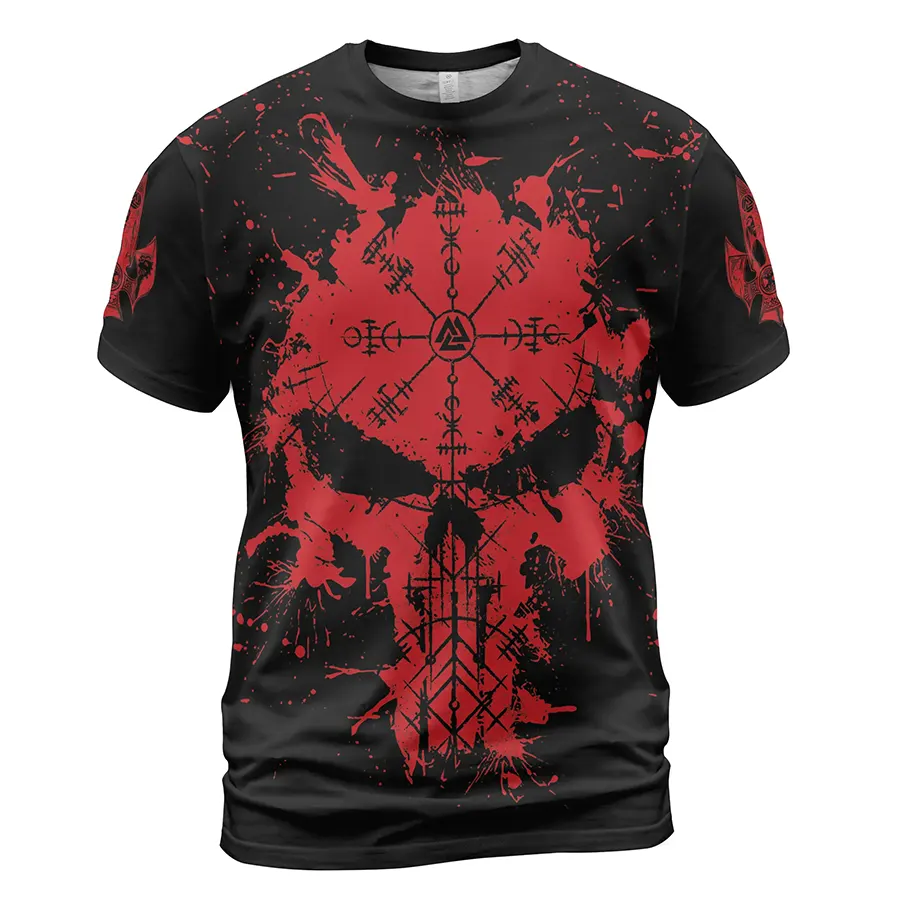 Viking Tees Viking Skull Drawing with Nordic Compass
