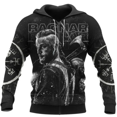 Viking Hoodies – King Ragnar – Valhalla Awaits Legendary Art