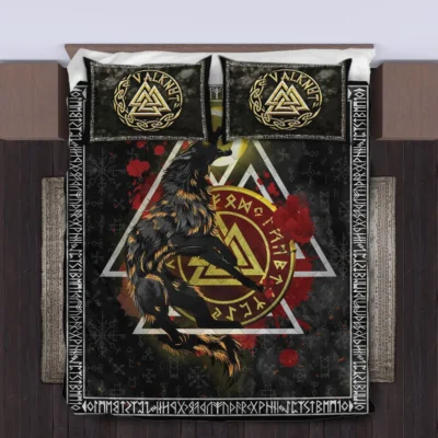 Viking Quilt Bedding Set – Viking Wolf Rune Primal Strength Viking Quilt Bedding Set – Viking Wolf Rune Primal Strength