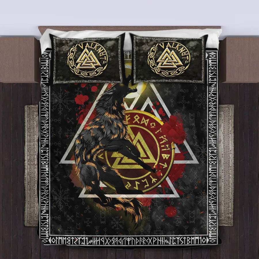Viking Quilt Bedding Set – Viking Wolf Rune Primal Strength Viking Quilt Bedding Set – Viking Wolf Rune Primal Strength