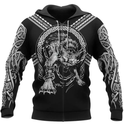 Viking Hoodies – Fenrir Art with Chain Unleashed Legend Viking Hoodies – Fenrir Art with Chain Unleashed Legend
