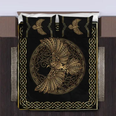 Viking Quilt Bedding Set – Raven Symbol Norse Mystic Power