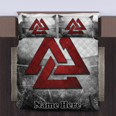 Viking Quilt Bedding Set – Vintage Valknut Symbol Timeless Honor