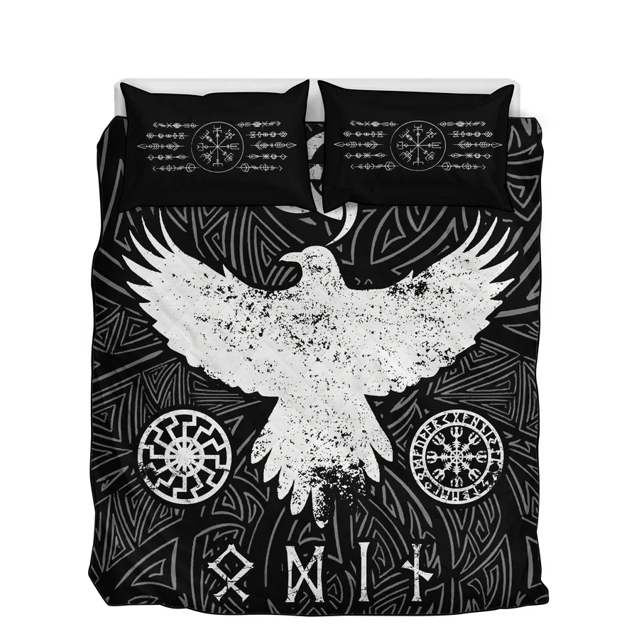 Viking Quilt Bedding Set – Raven Symbol Norse Mythic Design Viking Quilt Bedding Set – Raven Symbol Norse Mythic Design