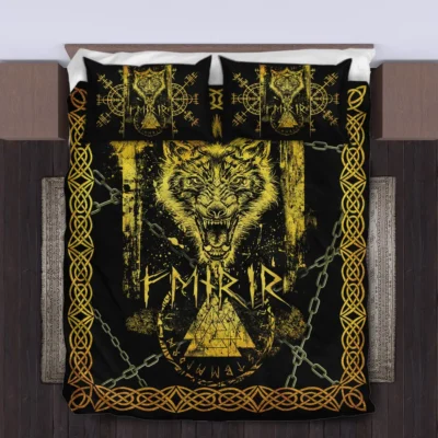 Viking Quilt Bedding Set – Fenrir Symbol Valknut Eternal Strength