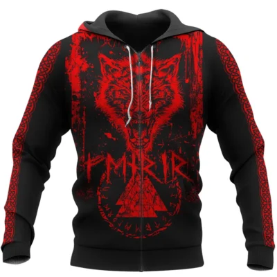 Viking Hoodies – Fenrir Rune – Wolf Hoodie Savage Spirit