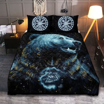 Viking Quilt Bedding Set – Bear Viking Valknut Warrior Spirit