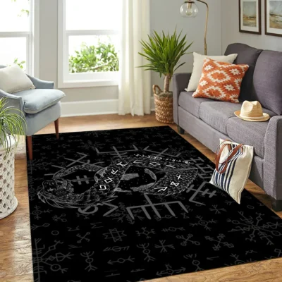 Viking Rug - Jormungandr Rune Serpent Mythic Decor