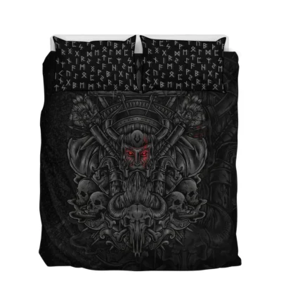 Viking Quilt Bedding Set – Bold Viking Skull Art Design