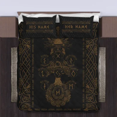 Viking Quilt Bedding Set – Norse Yggdrasil Tree Eternal Roots