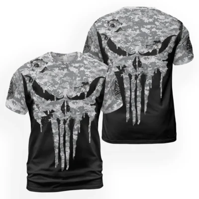 Norse Tee – Evil Viking Skull Drawing with Dripping Camouflage Pattern