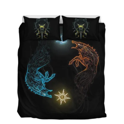 Viking Quilt Bedding Set - Norse Wolf Design - Sköll and Hati
