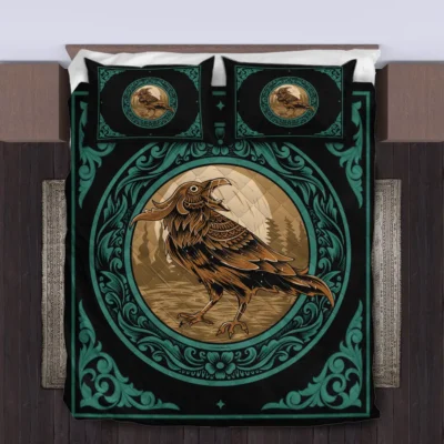 Viking Quilt Bedding Set – Norse Raven Design Legendary Spirit
