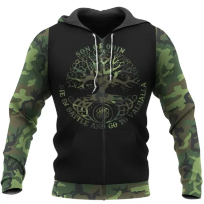 Viking Hoodie – Son of Odin – Tree of Life Symbols Camo Heritage