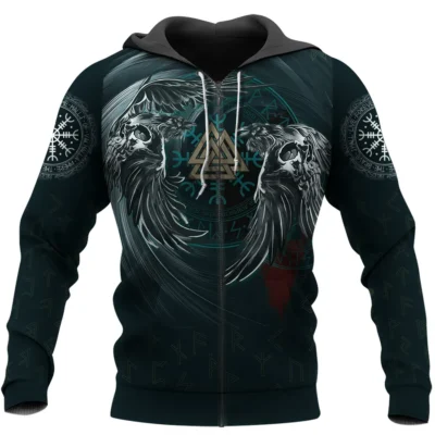 Viking Hoodies – Munin and Hugin – Valknut Symbol Mystic Design