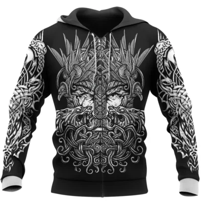 Viking Hoodie – Odin Norse Raven – Norse Wolf Art Legendary Style