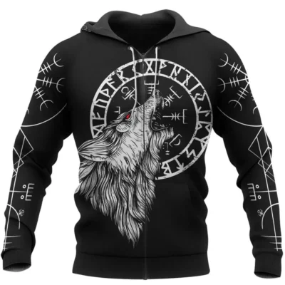 Viking Hoodies – Norse Wolf Design – Wolf Hoodie Fierce Spirit