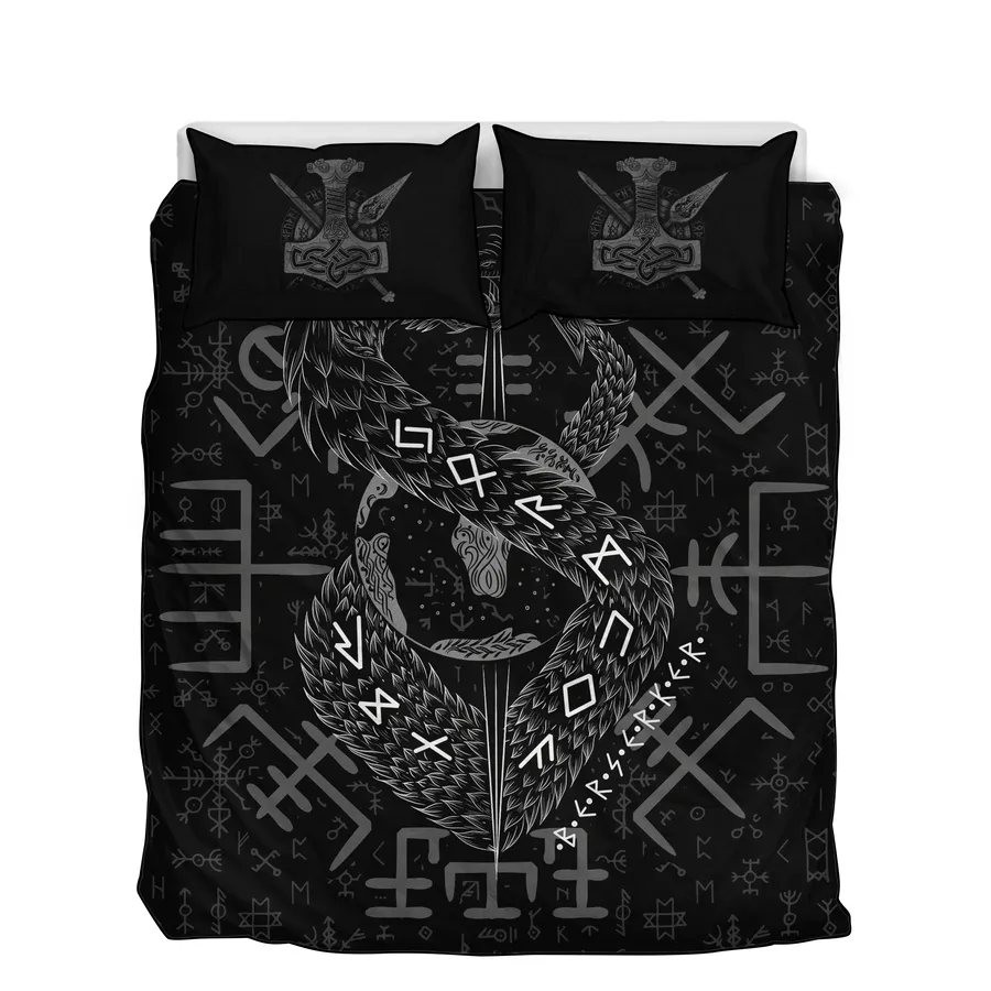 Viking Quilt Bedding Set – Jormungandr Rune Serpent Power Design Viking Quilt Bedding Set – Jormungandr Rune Serpent Power Design