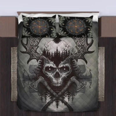 Viking Quilt Bedding Set – Raven Axe Skull Art Epic Fusion
