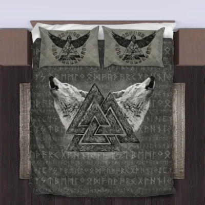 Viking Quilt Bedding Set – Norse Symbol for Wolf Power Viking Quilt Bedding Set – Norse Symbol for Wolf Power