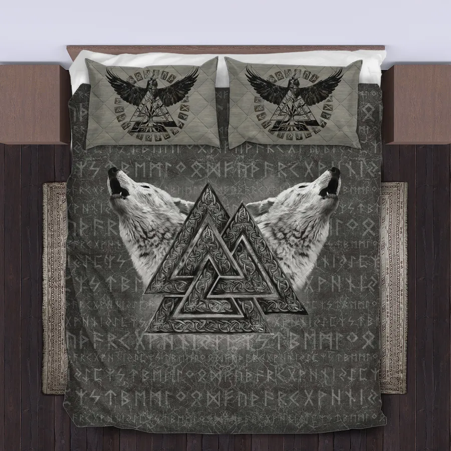 Viking Quilt Bedding Set – Norse Symbol for Wolf Power Viking Quilt Bedding Set – Norse Symbol for Wolf Power