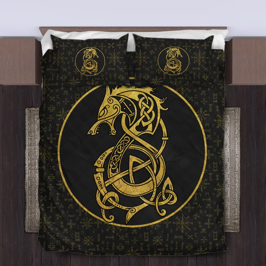 Viking Quilt Bedding Set – Art Fenrir Viking Rune Primal Power Viking Quilt Bedding Set – Art Fenrir Viking Rune Primal Power