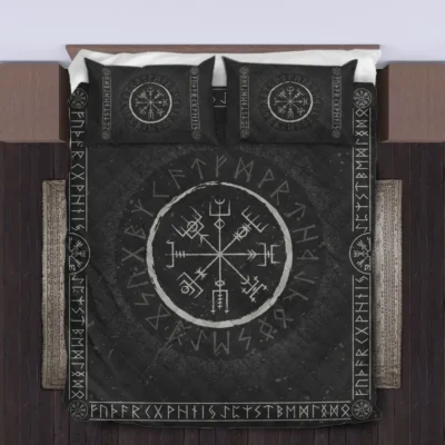 Viking Quilt Bedding Set – Norse Runic Compass Vegvisir Symbol Guidance