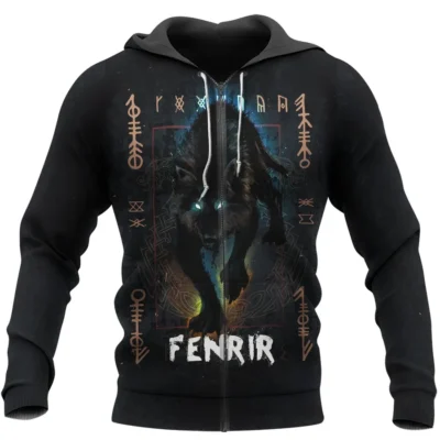 Hoodie Wolf – Hoodie Viking Featuring Fenrir And Odin Mythic Hoodie Wolf – Hoodie Viking Featuring Fenrir And Odin Mythic