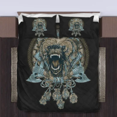 Viking Quilt Bedding Set – Wolf Viking Art Fierce Design