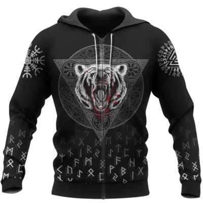 Viking Hoodie – Viking Wolf Rune Fierce Spirit Design