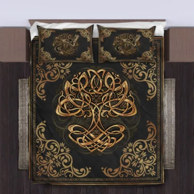 Viking Quilt Bedding Set – Gold Tree of Life Radiant Design Viking Quilt Bedding Set – Gold Tree of Life Radiant Design