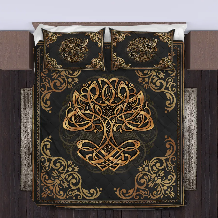Viking Quilt Bedding Set – Gold Tree of Life Radiant Design Viking Quilt Bedding Set – Gold Tree of Life Radiant Design