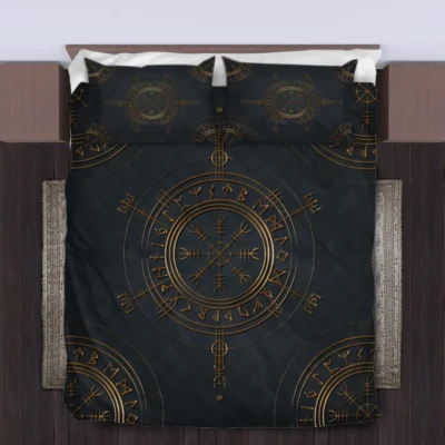 Viking Quilt Bedding Set – Golden Vegvisir Viking Compass Guiding Light Viking Quilt Bedding Set – Golden Vegvisir Viking Compass Guiding Light