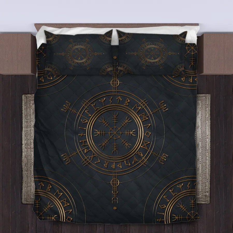 Viking Quilt Bedding Set – Golden Vegvisir Viking Compass Guiding Light Viking Quilt Bedding Set – Golden Vegvisir Viking Compass Guiding Light