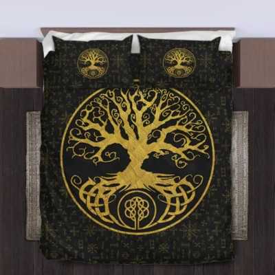 Viking Quilt Bedding Set – Gold Tree of Life Timeless Elegance