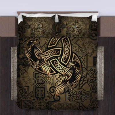 Viking Quilt Bedding Set – Norse Raven – Triple Horn Sacred Design