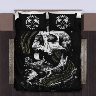 Viking Quilt Bedding Set – Jormungandr Art Serpent Legend