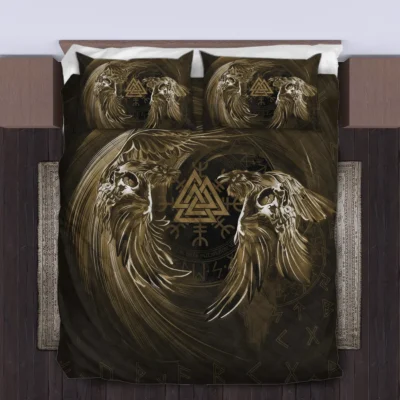 Viking Quilt Bedding Set – Munin and Hugin Raven Guardians Viking Quilt Bedding Set – Munin and Hugin Raven Guardians