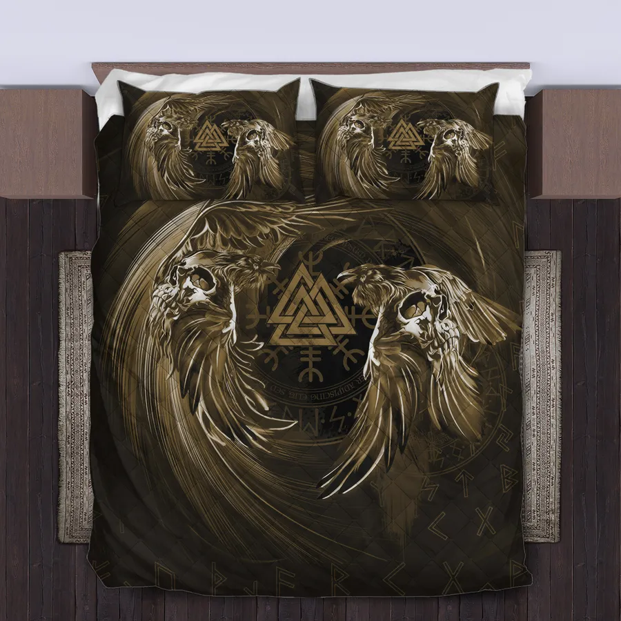 Viking Quilt Bedding Set – Munin and Hugin Raven Guardians Viking Quilt Bedding Set – Munin and Hugin Raven Guardians