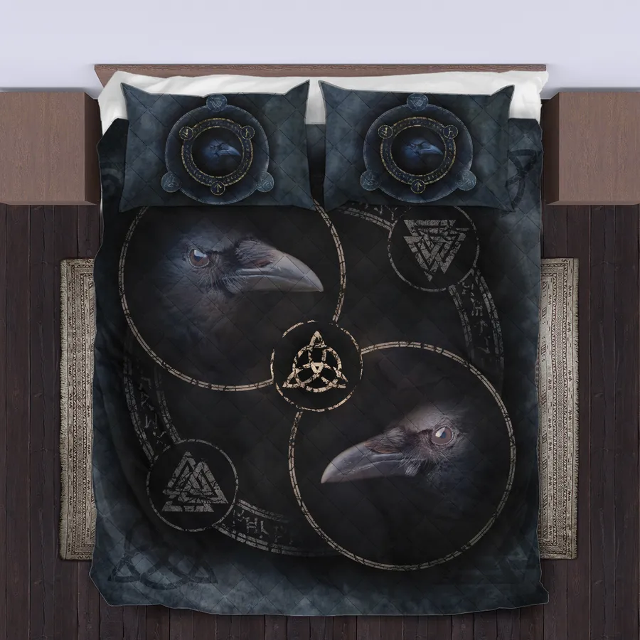 Viking Quilt Bedding Set – Munin and Hugin Raven Guardians Viking Quilt Bedding Set – Munin and Hugin Raven Guardians