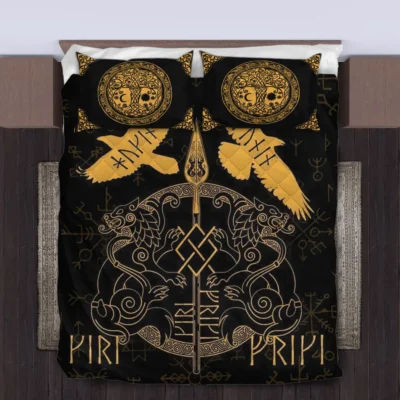 Viking Quilt Bedding Set – Munin and Hugin Raven Guardians