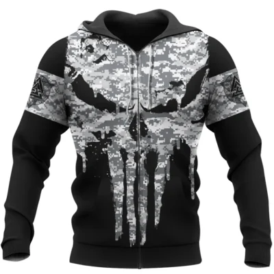 Viking Hoodie – Viking Skull Drawing Camo – Legendary Street Style